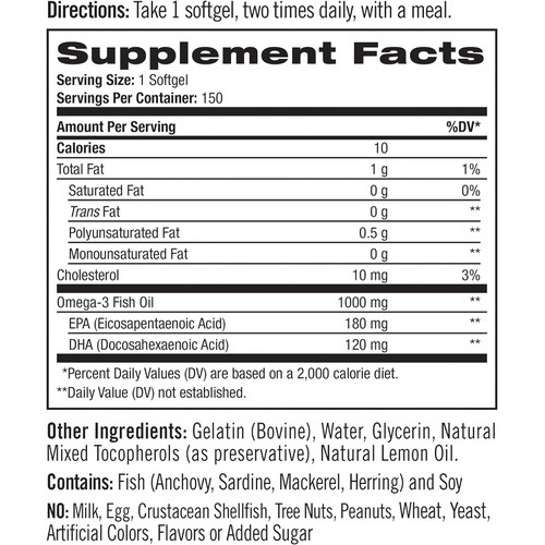  Natrol Omega-3 1,000mg Fish Oil Softgels, 150 Count (Pack of 3)