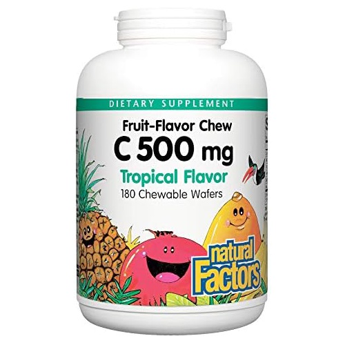  Natural Factors, Kids Chewable Vitamin C 500 mg, Supports Immune Health, Bones, Teeth and Gums, Tangy Orange, 180 Count (Pack of 1)