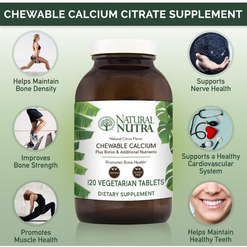  Natural Nutra Calcium Citrate with Vitamin D3, Supplement for Bone Strength, Health and Osteoporosis, Promotes Muscle Movements, Boosts Heart Health, Strengthen Bone Density, 120 T