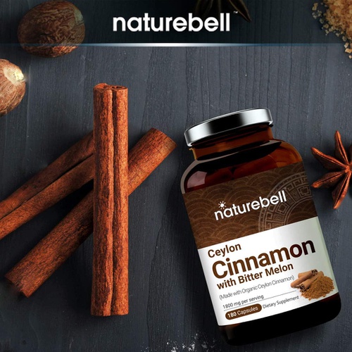  NatureBell Ceylon Cinnamon Capsules (Made with Organic Sri Lanka Ceylon Cinnamon and Bitter Melon), 2 in 1 Formula, 1800mg Per Serving, 180 Capsules, Healthy Joint Support, Anti-inflammatory