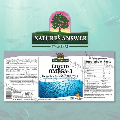  Natures Answer Liquid Omega-3 Deep Sea Fish Oil with EPA/DHA Dietary Supplement Cardiovascular Support No Preservatives & Gluten-Free 16oz (Pack of 1)