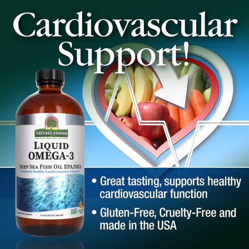  Natures Answer Liquid Omega-3 Deep Sea Fish Oil with EPA/DHA Dietary Supplement Cardiovascular Support No Preservatives & Gluten-Free 16oz (Pack of 1)