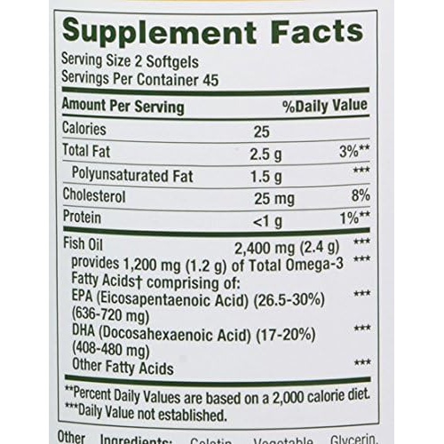  Natures Bounty Nature’s Bounty Fish Oil, Supports Heart Health, 2400mg, Coated Softgels, 90 Ct.