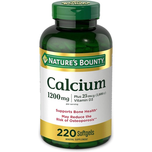  Natures Bounty Nature’s Bounty Calcium 1200 mg , Bone Health & Immune Support, Vitamin D3 1000 IU, 220 Softgels