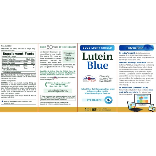  Natures Bounty Lutein Blue Pills, Eye Health Supplements and Vitamins with Vitamin A and Zinc, Supports Vision Health