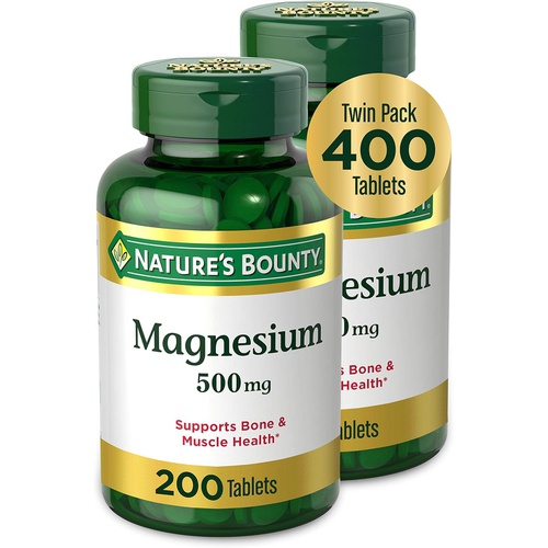  Natures Bounty Nature’s Bounty Magnesium 500mg Tablets, Supports Bone & Muscle Health, Twin Pack, 400 Tablets