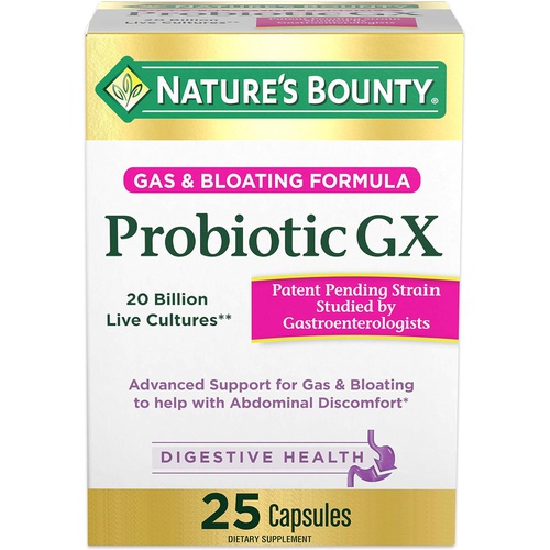  Probiotic, for Occasional Gas and Bloating Dietary Formula by Natures Bounty, Dietary Supplement, Helps with Abdominal Discomfort, Promotes Digestive Health, 25 Capsules