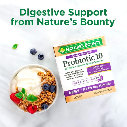  Probiotic, for Occasional Gas and Bloating Dietary Formula by Natures Bounty, Dietary Supplement, Helps with Abdominal Discomfort, Promotes Digestive Health, 25 Capsules