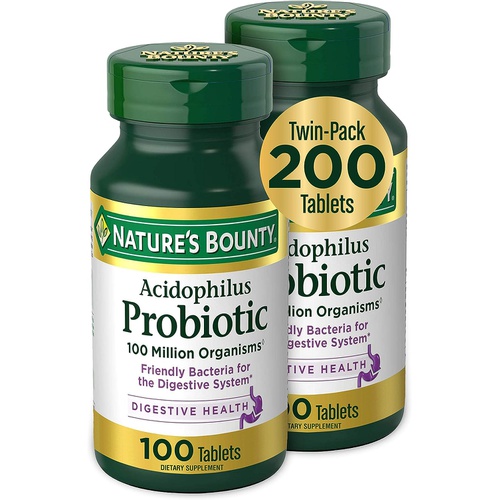  Natures Bounty Nature’s Bounty Acidophilus Probiotic, Daily Probiotic Supplement, Supports Digestive Health, Twin Pack, 200 Tablets