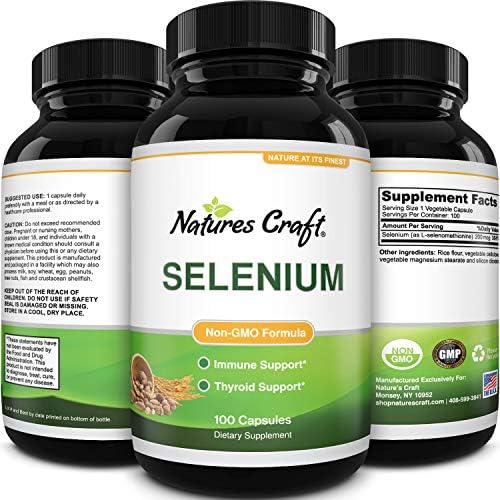  Natures Craft Pure Selenium Thyroid Support Supplement - Selenium 200mcg Antioxidant Supplement and Natural Immune Booster for Adults - Adult Immune Support Vitamins and Mind and Memory Suppleme