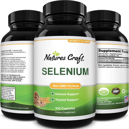  Natures Craft Pure Selenium Thyroid Support Supplement - Selenium 200mcg Antioxidant Supplement and Natural Immune Booster for Adults - Adult Immune Support Vitamins and Mind and Memory Suppleme