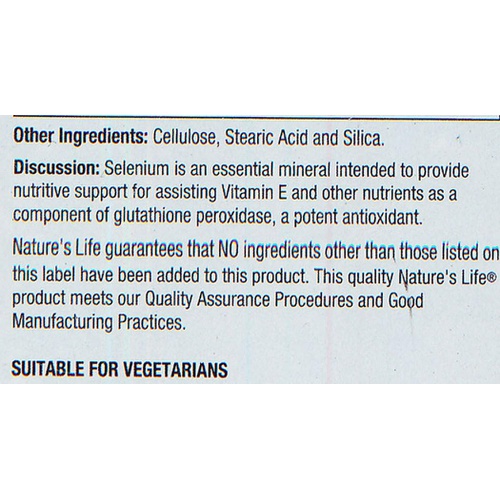  Natures Life Selenium 100 mcg No Yeast, Antioxidant Mineral Dietary Supplement 100ct