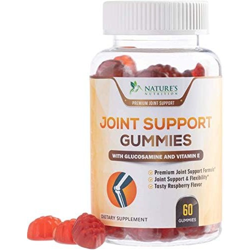  Natures Nutrition Joint Support Gummies Extra Strength Glucosamine & Vitamin E - Natural Joint & Flexibility Support - Best Cartilage & Immune Health Support Supplement for Men and Women - 60 Gummie