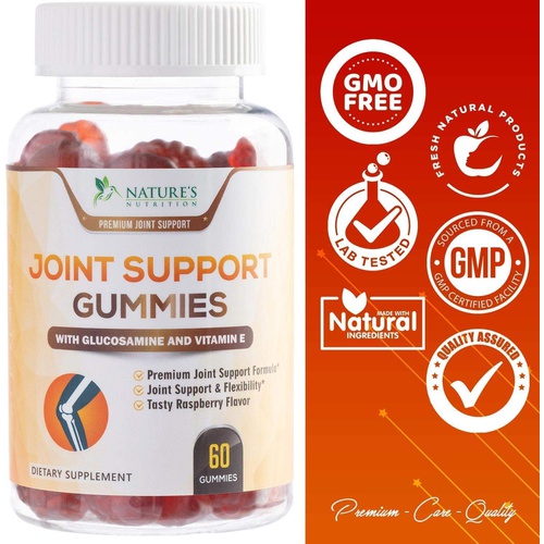  Natures Nutrition Joint Support Gummies Extra Strength Glucosamine & Vitamin E - Natural Joint & Flexibility Support - Best Cartilage & Immune Health Support Supplement for Men and Women - 60 Gummie