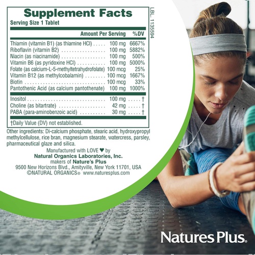  NaturesPlus Mega B-100 Complex - 90 Sustained Release Vegetarian Tablets - Energy & Brain Booster - Gluten Free - 90 Servings