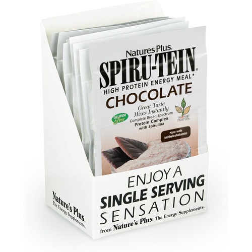  NaturesPlus SPIRU-TEIN Shake - Chocolate - 8 Packets, Spirulina Protein Powder - Plant Based Meal Replacement, Vitamins & Minerals for Energy - Vegetarian, Gluten-Free - 8 Servings