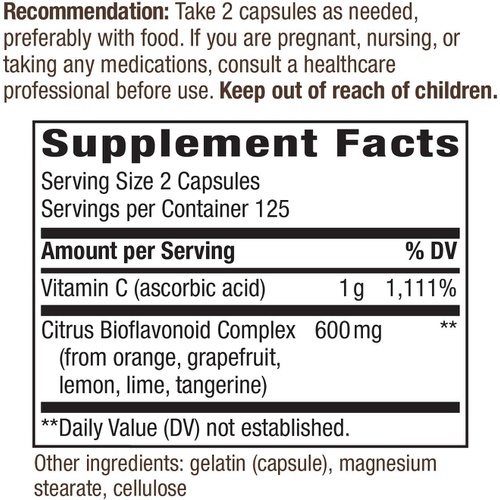 Natures Way Vitamin C 500 mg with Bioflavonoids; 1000 mg Vitamin C per Serving; 250 Capsules