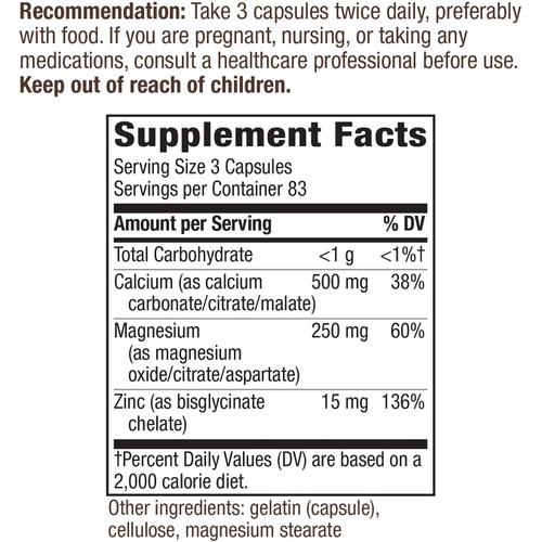  Natures Way Calcium Magnesium & Zinc 765 mg per Serving 250 Capsules