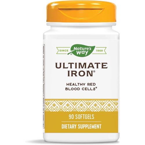  Natures Way Nature’s Way Ultimate Iron Healthy Red Blood Cells* 50 mg per Serving Gluten-Free 90 Softgels