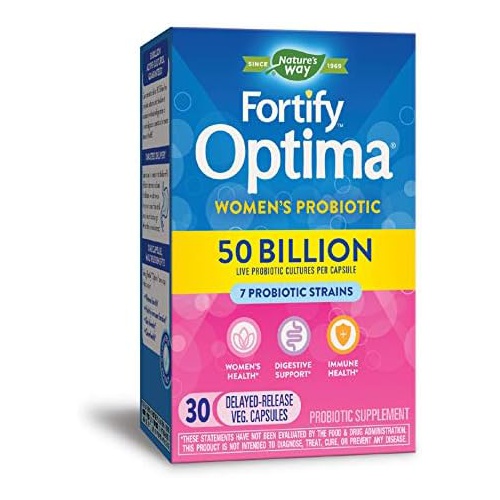  Natures Way Nature’s Way Fortify Optima Women’s 50 Billion Daily Probiotic Supplement, 7 Probiotic Strains, Digestive Support*, Immune Health*, Women’s Health*, No Refrigeration Required, 30 C