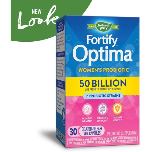  Natures Way Nature’s Way Fortify Optima Women’s 50 Billion Daily Probiotic Supplement, 7 Probiotic Strains, Digestive Support*, Immune Health*, Women’s Health*, No Refrigeration Required, 30 C
