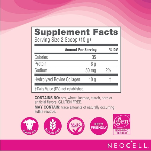  NeoCell Super Collagen Powder, 10g Collagen Peptides per Serving, Gluten Free, Keto Friendly, Non-GMO, Grass Fed, Paleo Friendly, Healthy Hair, Skin, Nails & Joints, Unflavored, 7