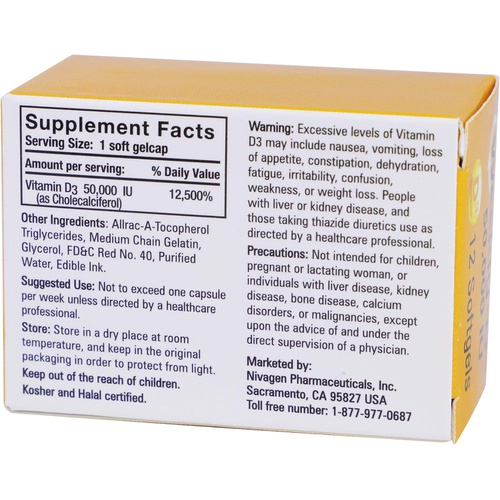  Nivagen Weekly-D Vitamin D3 50,000 IU 12 Vitamin D3 Softgels Cholecalciferol Supplements