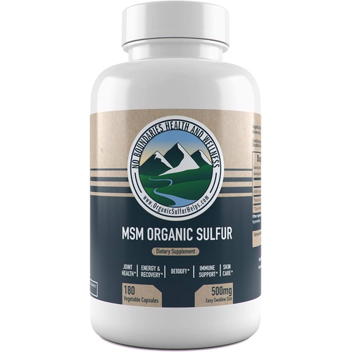  No Boundaries Health and Wellness MSM Organic Sul 500mg MSM Organic Sulfur Capsules by No Boundaries Health and Wellness  180 Vegetable Capsules: No Excipients or Fillers  Premium Health Supplement: 99.9% Pure MSM Powder  Joint