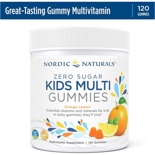  Nordic Naturals Zero Sugar Kids Multi Gummies, Orange Lemon - 120 Gummies - Great-Tasting Multivitamin for Ages 4+ - Supports Growth & Development - Non-GMO, Vegetarian - 30 Servin