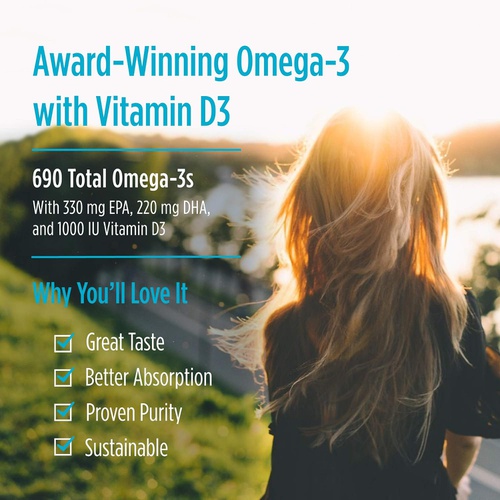  Nordic Naturals Omega-3D, Lemon Flavor - 120 Soft Gels - 690 mg Omega-3 + 1000 IU Vitamin D3 - Fish Oil - EPA & DHA - Immune Support, Brain & Heart Health, Healthy Bones - Non-GMO