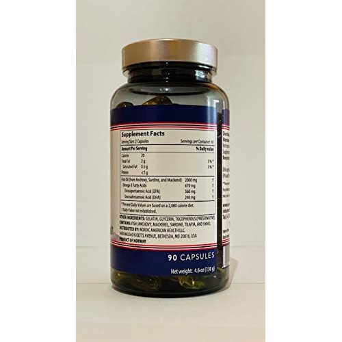  NORWEGIAN FISH OIL Supplement 1000mg  90 Fish Oil Small Capsules, Comprises of EPA DHA, Promotes Health and Wellness