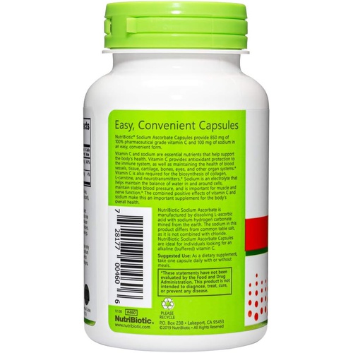  NutriBiotic - Sodium Ascorbate Buffered Vitamin C Capsules, 100 Ct Vegan, Non-Acidic & Easier on Digestion Than Ascorbic Acid Essential Immune Support & Antioxidant Supplement Glut