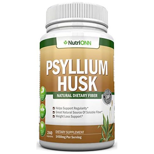  NutriONN PSYLLIUM Husk Capsules - 1450mg Per Serving - 240 Capsules - Premium Psyllium Fiber Supplement - Great for Constipation, Digestion and Regularity - 100% Natural Soluble Fiber