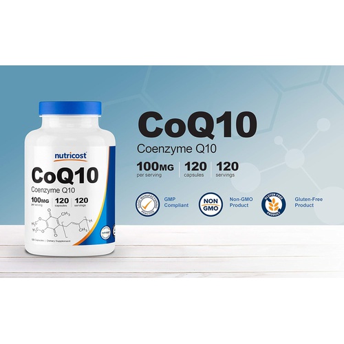 Nutricost CoQ10 100mg, 120 Vegetarian Capsules, 120 Servings - High Absorption, Vegetarian, Non-GMO, Coenzyme Q10