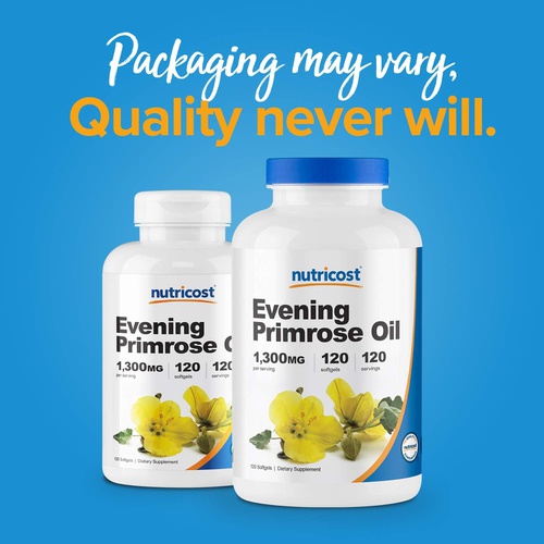  Nutricost Evening Primrose Oil 1,300mg, 120 Softgels - Cold Pressed, Non-GMO, Gluten Free, 120 Servings