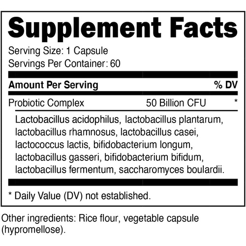  Nutricost Probiotic Complex - 50 Billion CFU, 60 Capsules - Probiotic for Men and Women - Vegetarian Capsules, Non-GMO, Gluten Free