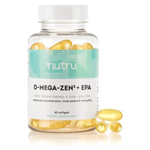  Nutru O-Mega-Zen3 +EPA Vegan Omega 3 Supplement - Fish Oil Alternative - Premium Marine Algal Based Omega-3 DHA and EPA Fatty Acids - 500mg of Omega-3s - 60 Softgels