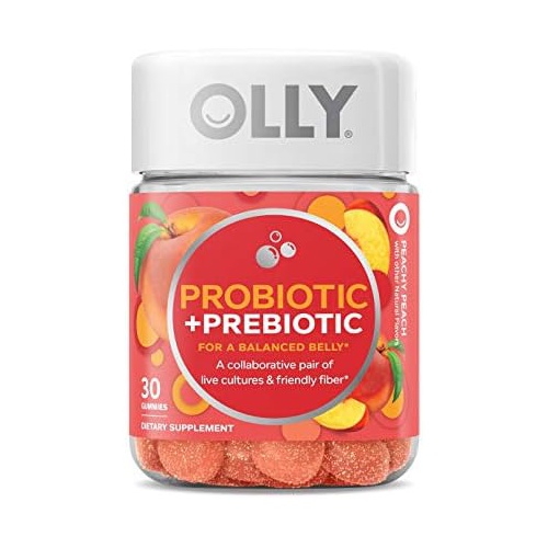  OLLY Probiotic + Prebiotic Gummy, Digestive Support and Gut Health, 500 Million CFUs, Fiber, Adult Chewable Supplement for Men and Women, Peach, 30 Day Supply - 30 Count