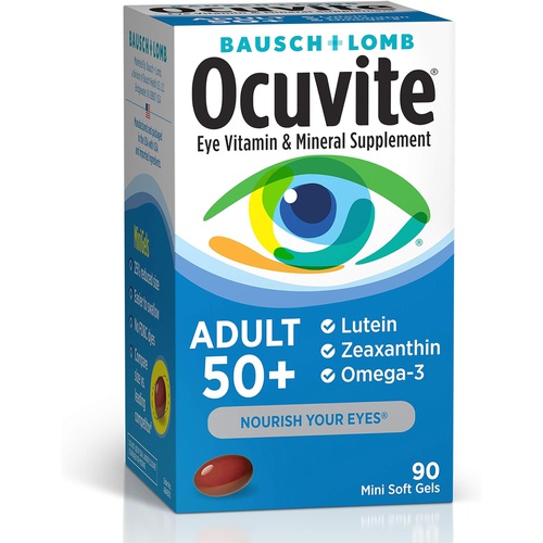  Ocuvite Eye Vitamin & Mineral Supplement, Contains Zinc, Vitamins C, E, Omega 3, Lutein, & Zeaxanthin, 90 Softgels (Packaging May Vary)