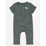 OldNavy Short-Sleeve Henley Linen-Blend One-Piece for Baby