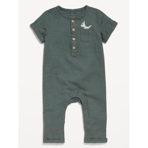 올드네이비 OldNavy Short-Sleeve Henley Linen-Blend One-Piece for Baby