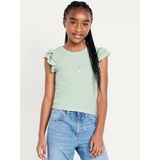 OldNavy Fitted Short-Sleeve Ruffle-Trim Ribbed Top for Girls