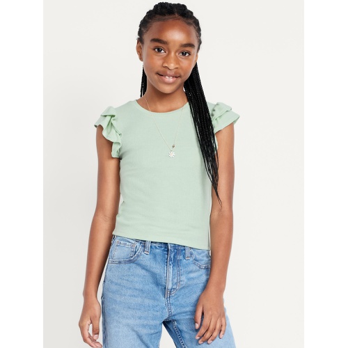 올드네이비 OldNavy Fitted Short-Sleeve Ruffle-Trim Ribbed Top for Girls