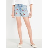 OldNavy High-Waisted Embroidered Frayed-Hem Jean Shorts for Girls