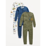 Unisex Snug-Fit Printed Pajama One-Piece 3-Pack for Toddler & Baby