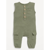 Sleeveless Henley Pocket One-Piece Jumpsuit for Baby