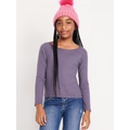 Long-Sleeve Ribbed Lace-Trim Top for Girls