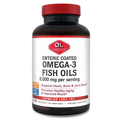  Olympian Labs Enteric Coated Omega 3 Fish Oils, 2000 mg per serving/ 60 servings, 120 Softgels