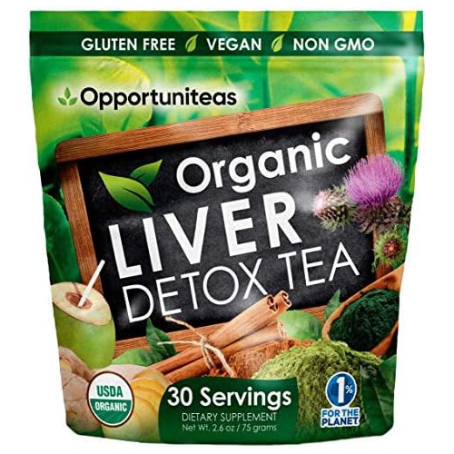 Opportuniteas Organic Liver Detox Tea - Matcha Green Tea, Milk Thistle, Coconut Water, Spirulina, Ginger, & Cinnamon - Natural Cleanse to Boost Energy & Feel Better - Liver Care Support Suppleme