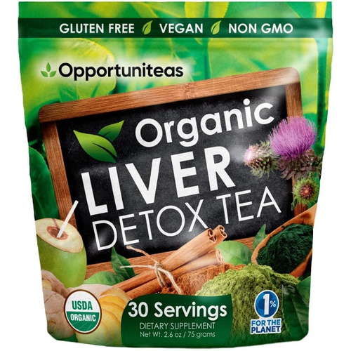  Opportuniteas Organic Liver Detox Tea - Matcha Green Tea, Milk Thistle, Coconut Water, Spirulina, Ginger, & Cinnamon - Natural Cleanse to Boost Energy & Feel Better - Liver Care Support Suppleme